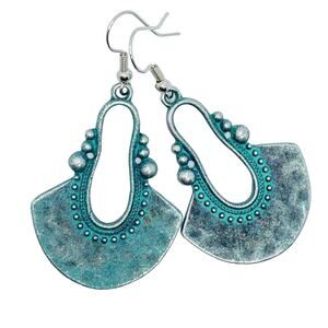 Anthropologie Turquoise Patina Fan Drop Earrings